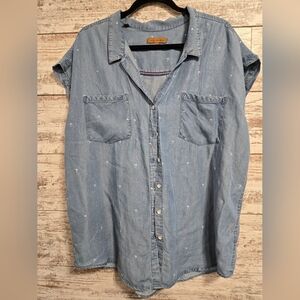 JACHS Girlfriend Light Blue Denim Shirt Small Palm Trees